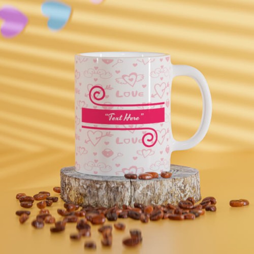 Love Pattern Background With Pink Heart Design On Mug