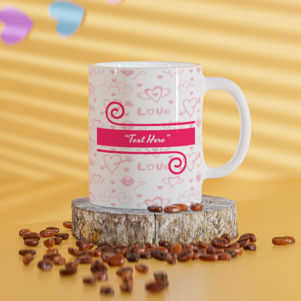 Custom Love Pattern Background With Pink Heart Design On Mug