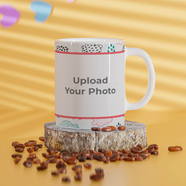 Custom Clouds And Rain Drops Background With Large Single Pic Upload Design On Mug