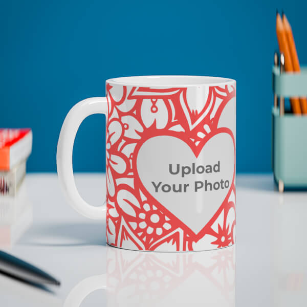 Custom Flower Pattern Background With 2 Love Symbol Pic Upload Design On Mug