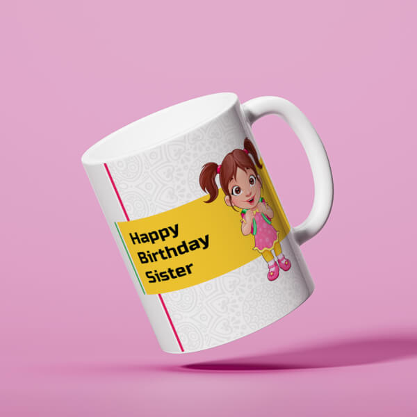 Custom Happy Birthday My Dear Sister With Cute Sister Cartoon Design On Mug