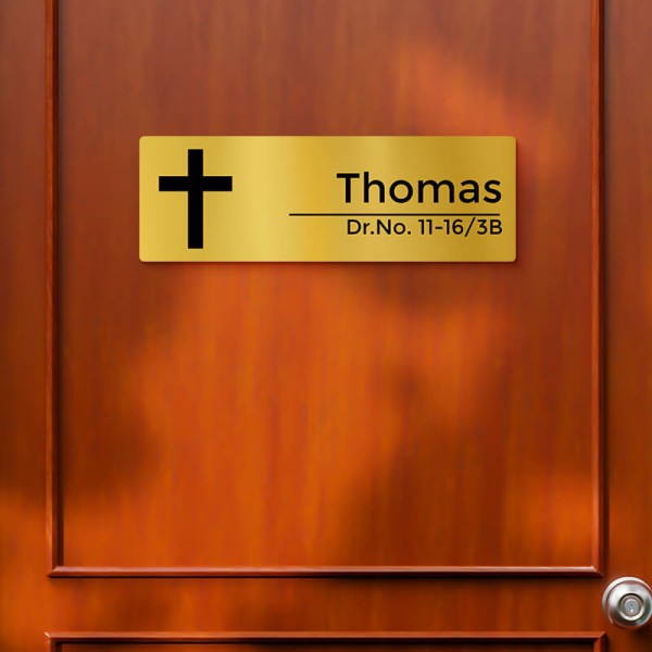 Custom Simple Rectangular Holy Cross Design Gold Color Nameplate