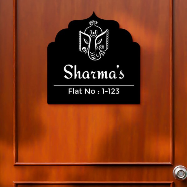 Custom Lord Ganesha Arch Design Black Color Nameplate