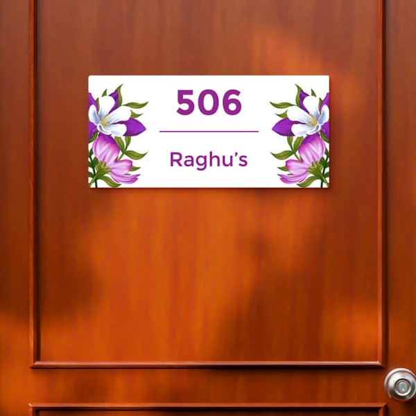 Custom Dual Blooming Flowers Design Glossy Nameplate