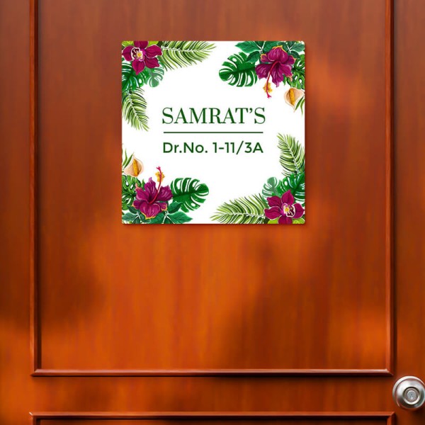 Custom Wild Flowers & Leafs Design Glossy Nameplate