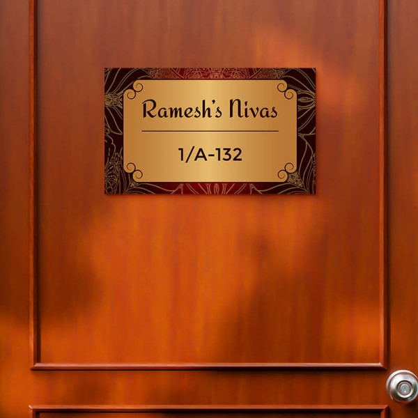 Custom Leaf Patterned Rectangular Design Glossy Nameplate