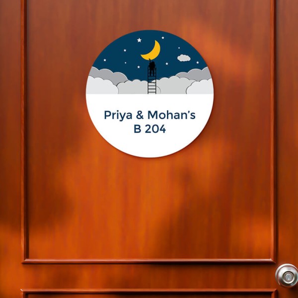 Custom Starry Night Circular Design Glossy Nameplate