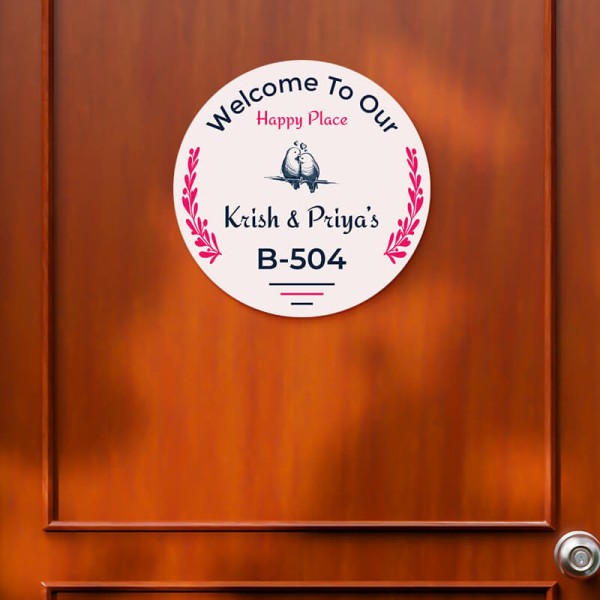 Custom Round Leaf Branch Design Glossy Nameplate