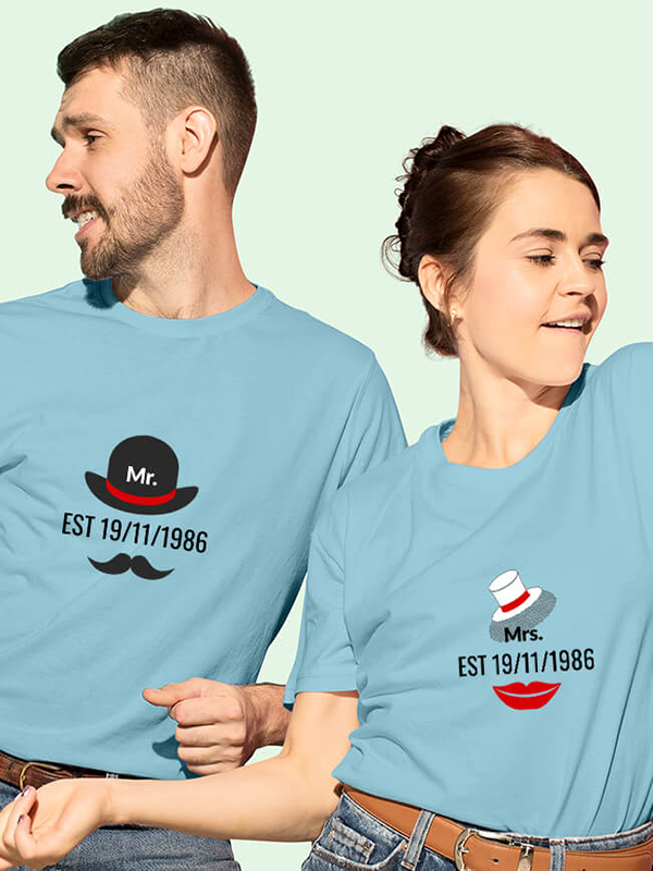 Custom Mr. And Mrs. Couples T Shirt With Date