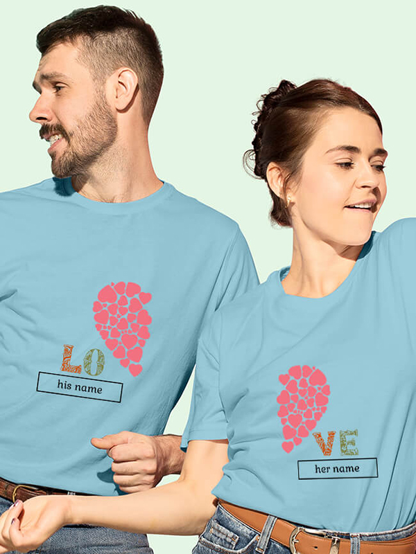 Custom Half Heart Shaped Valentine Couples T Shirt