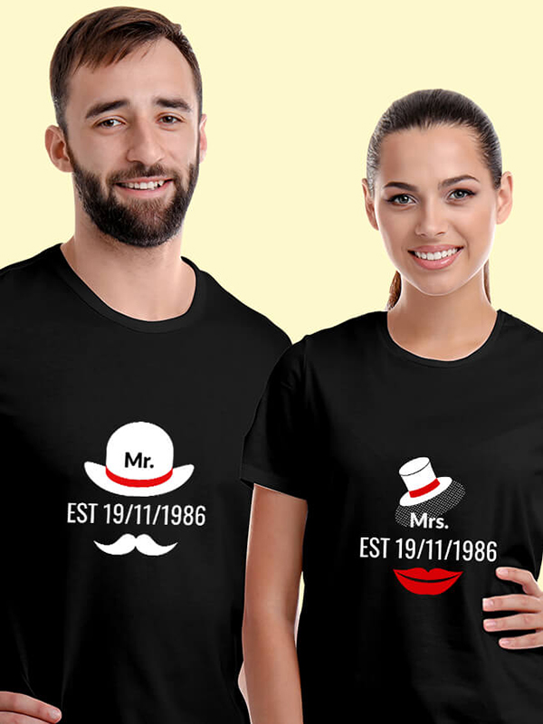 Custom Mr. And Mrs. Couples T Shirt With Date