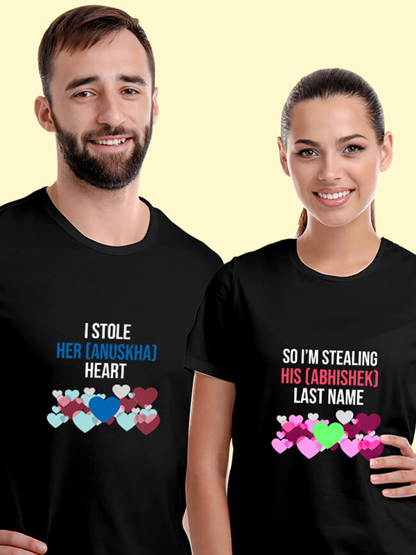 Custom I Stole Her Heart So Im Stealing Last Name Couples T Shirt