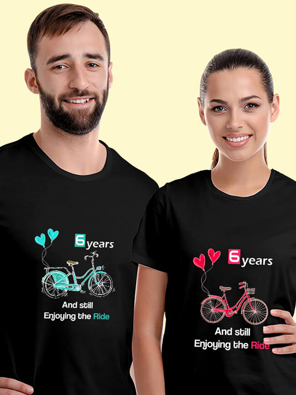 Custom Anniversary Still Enjoying The Ride Couples T Shirt