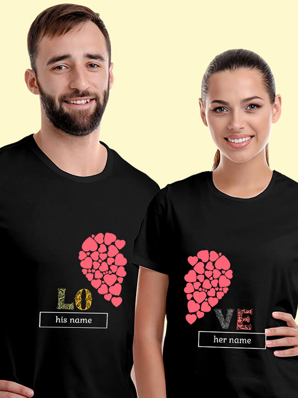 Custom Half Heart Shaped Valentine Couples T Shirt