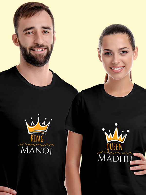 Custom Queen and King with Couple Name On Customized Couple Tshirt