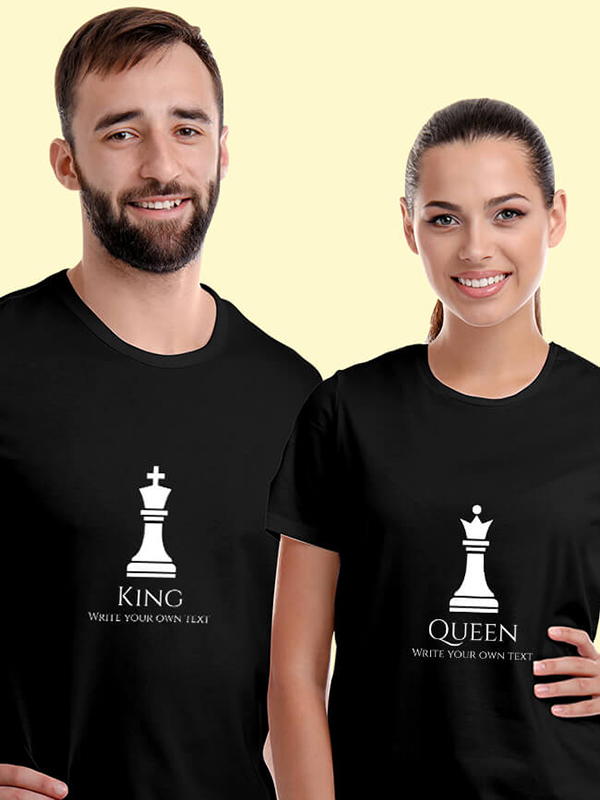 Custom King and Queen Chess Theme On Couple T-shirts For Men & Women