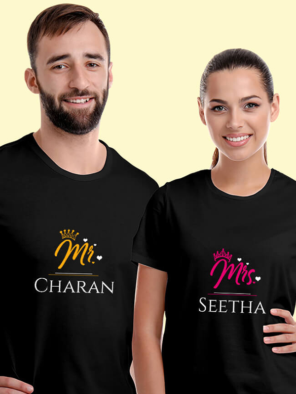 Custom Mr and Mrs with Names On Personalized Couple Tees