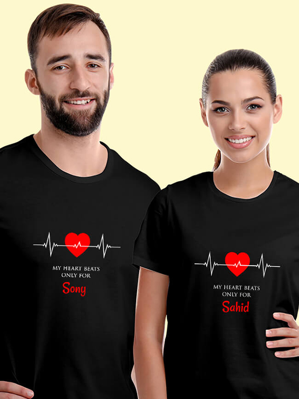 Custom Heart Beat Theme On Personalized Couple Tshirt