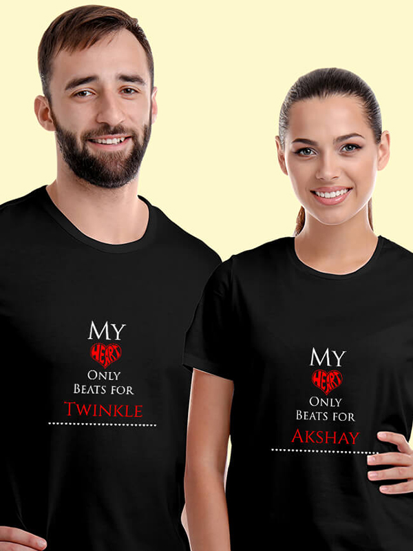 Custom My Heart Beat Theme On Couple T-shirts For Men & Women