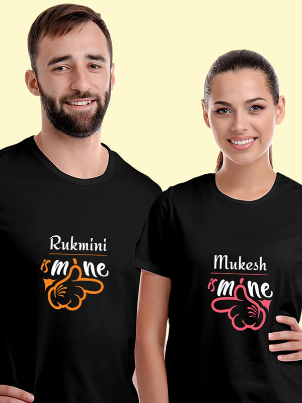 Custom He is Mine and She is Mine On Customized Couple T-Shirt