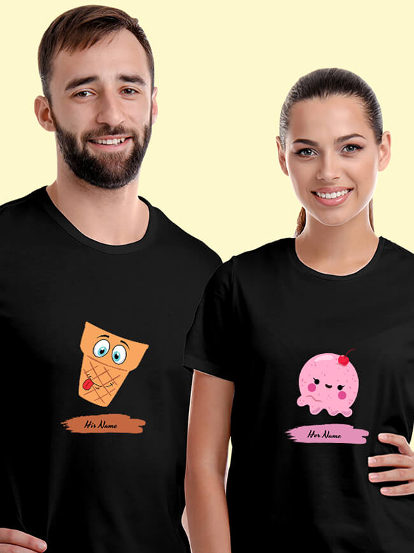 Custom Dessert Theme with Names On Personalized Couple Tshirt