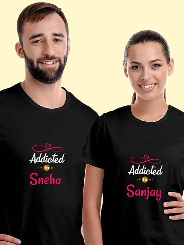 Custom My Love Addicted to with Names On Customized Couple Tees