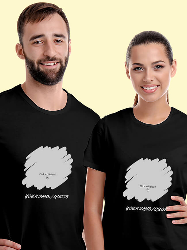 Custom Your Photo with Text On Customized Couple T-Shirt