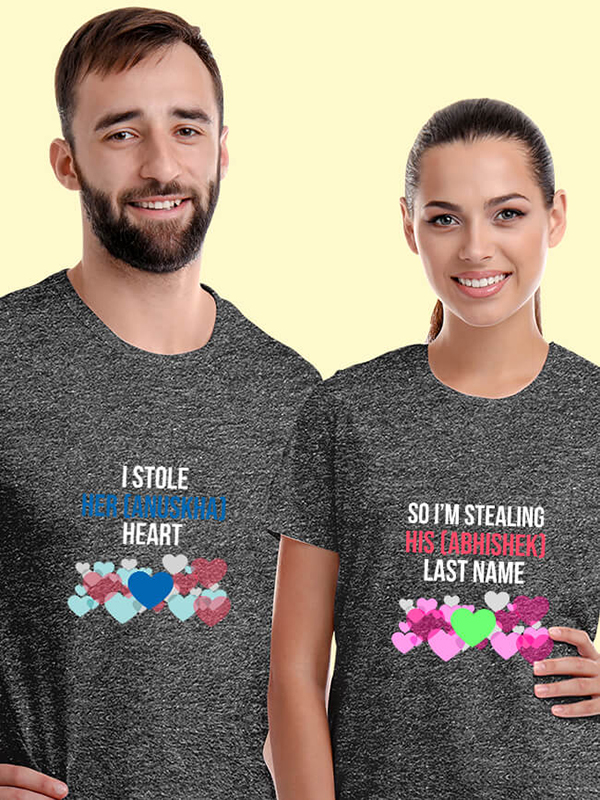 Custom I Stole Her Heart So Im Stealing Last Name Couples T Shirt