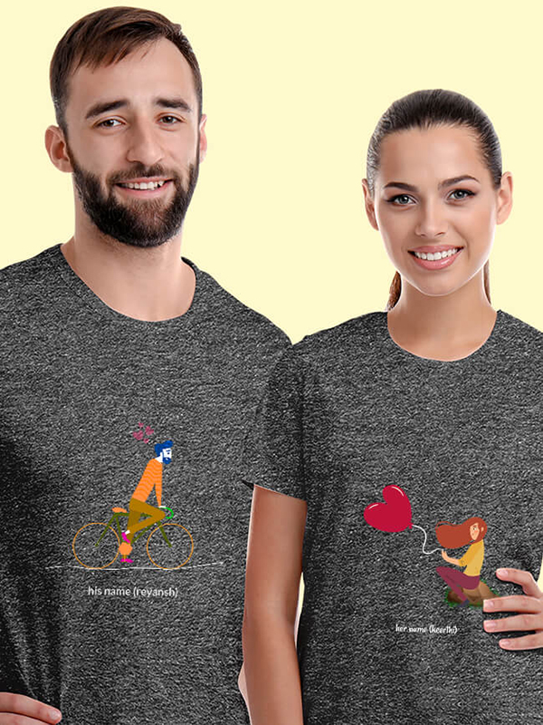 Custom Romantic Love Her And His Name Couples T Shirt