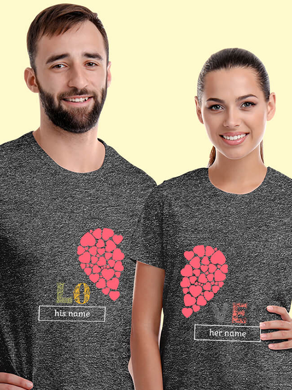 Custom Half Heart Shaped Valentine Couples T Shirt