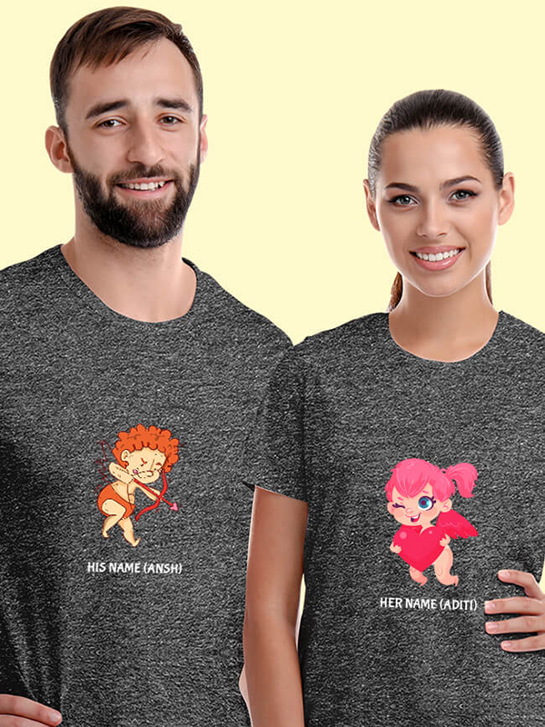 Custom Cupid Shooting Arrow Couples T Shirt