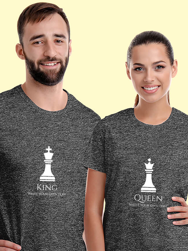 Custom King and Queen Chess Theme On Couple T-shirts For Men & Women