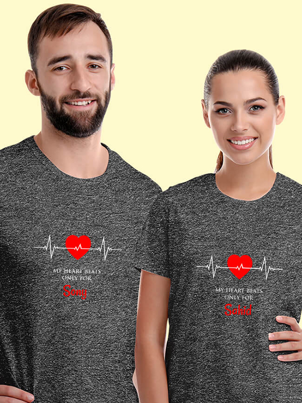 Custom Heart Beat Theme On Personalized Couple Tshirt