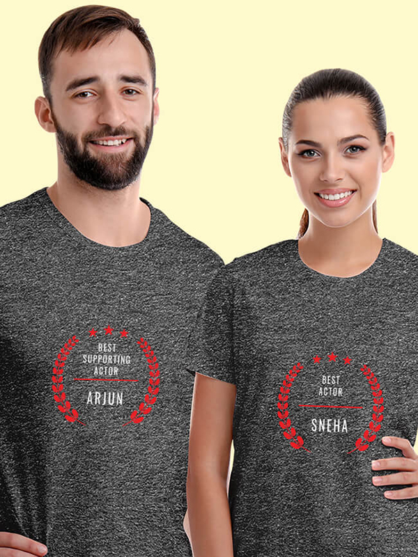 Custom Best Actor and Best Supporting Actor with Names On Personalized Couple T-Shirt