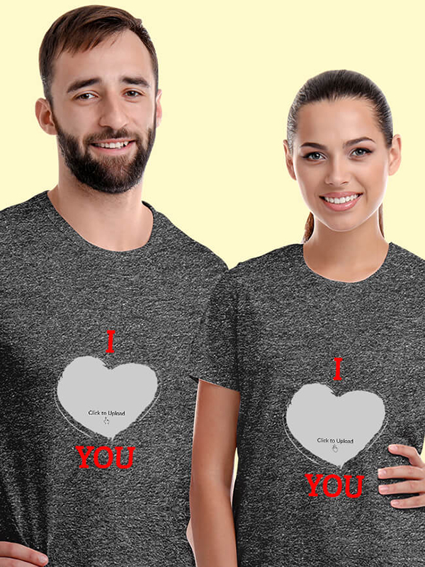 Custom I Love You with Your Image On Couple T-shirts For Men & Women