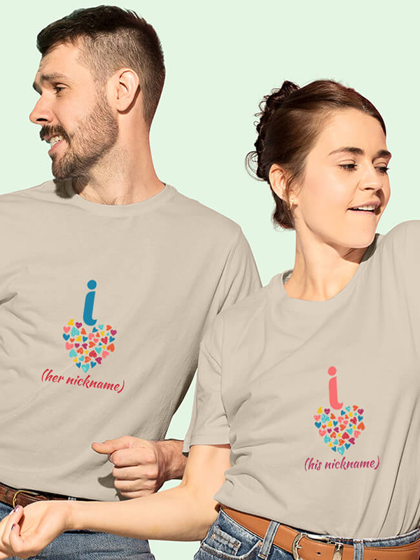 Custom Cute Nickname Multicolor Love Symbols Couples T Shirt