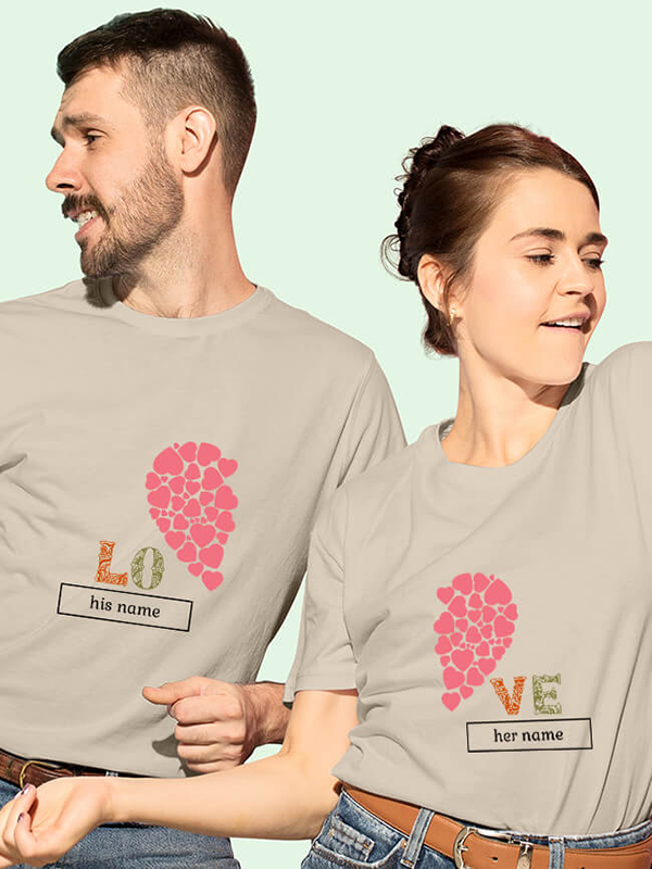 Custom Half Heart Shaped Valentine Couples T Shirt