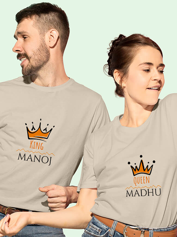 Custom Queen and King with Couple Name On Customized Couple Tshirt