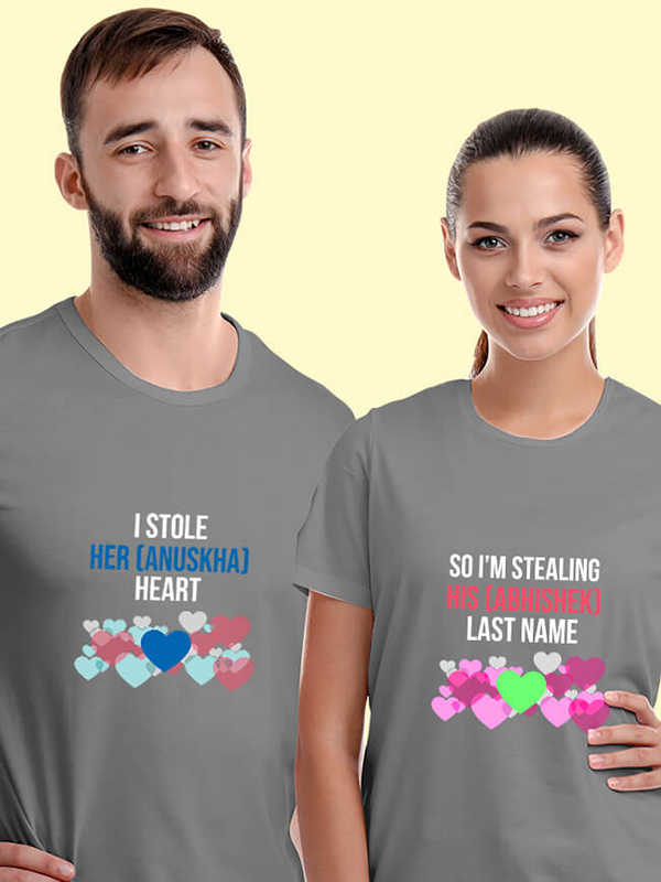 Custom I Stole Her Heart So Im Stealing Last Name Couples T Shirt