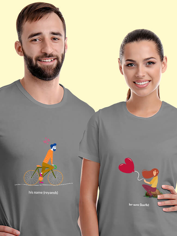 Custom Romantic Love Her And His Name Couples T Shirt