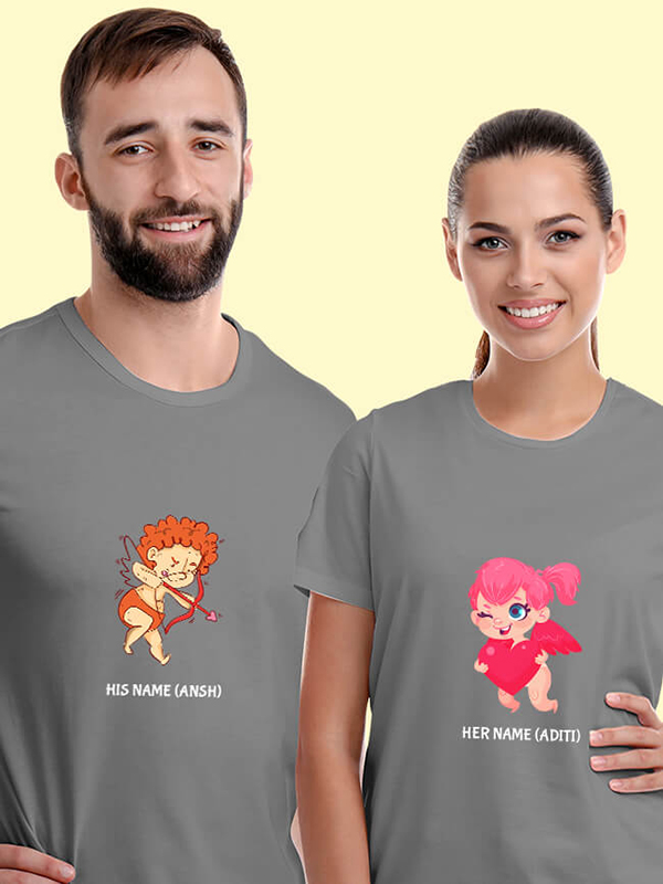 Custom Cupid Shooting Arrow Couples T Shirt