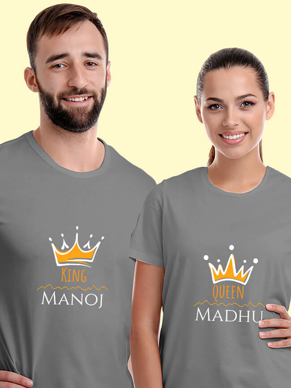 Custom Queen and King with Couple Name On Customized Couple Tshirt