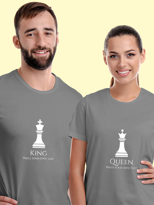 Custom King and Queen Chess Theme On Couple T-shirts For Men & Women