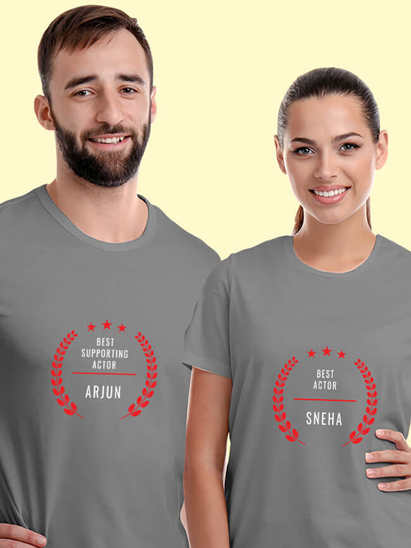 Custom Best Actor and Best Supporting Actor with Names On Personalized Couple T-Shirt