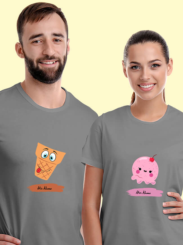 Custom Dessert Theme with Names On Personalized Couple Tshirt