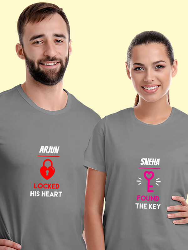 Custom Lock and Key with Names On Couple T-shirts For Men & Women