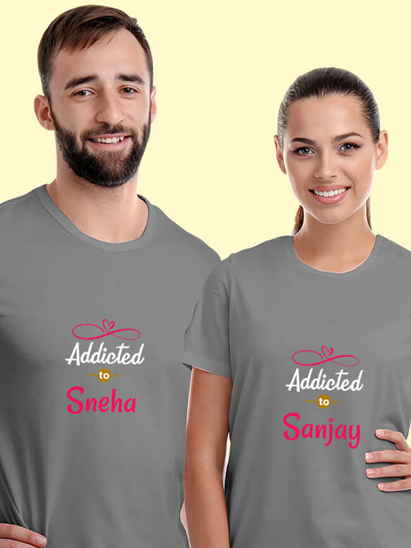 Custom My Love Addicted to with Names On Customized Couple Tees