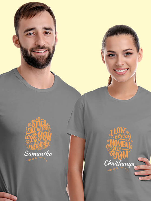 Custom I Love Every Moment with You, I Still Fall in Love with You Everyday On Customized Couple Tshirt