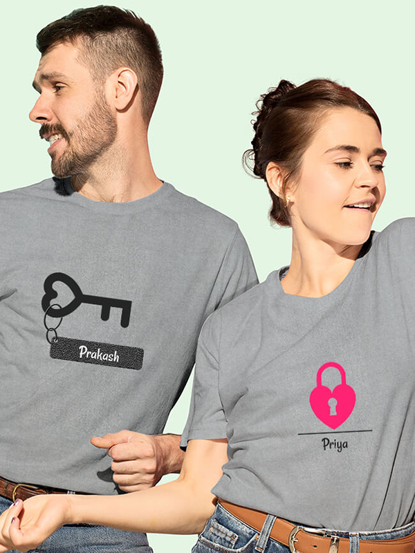 Custom Romantic Heart Lock And Key Couples T Shirt