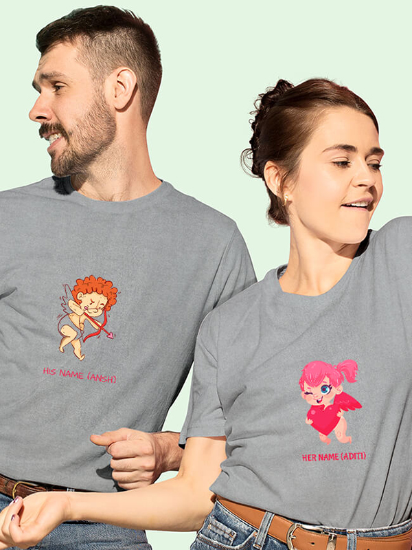 Custom Cupid Shooting Arrow Couples T Shirt